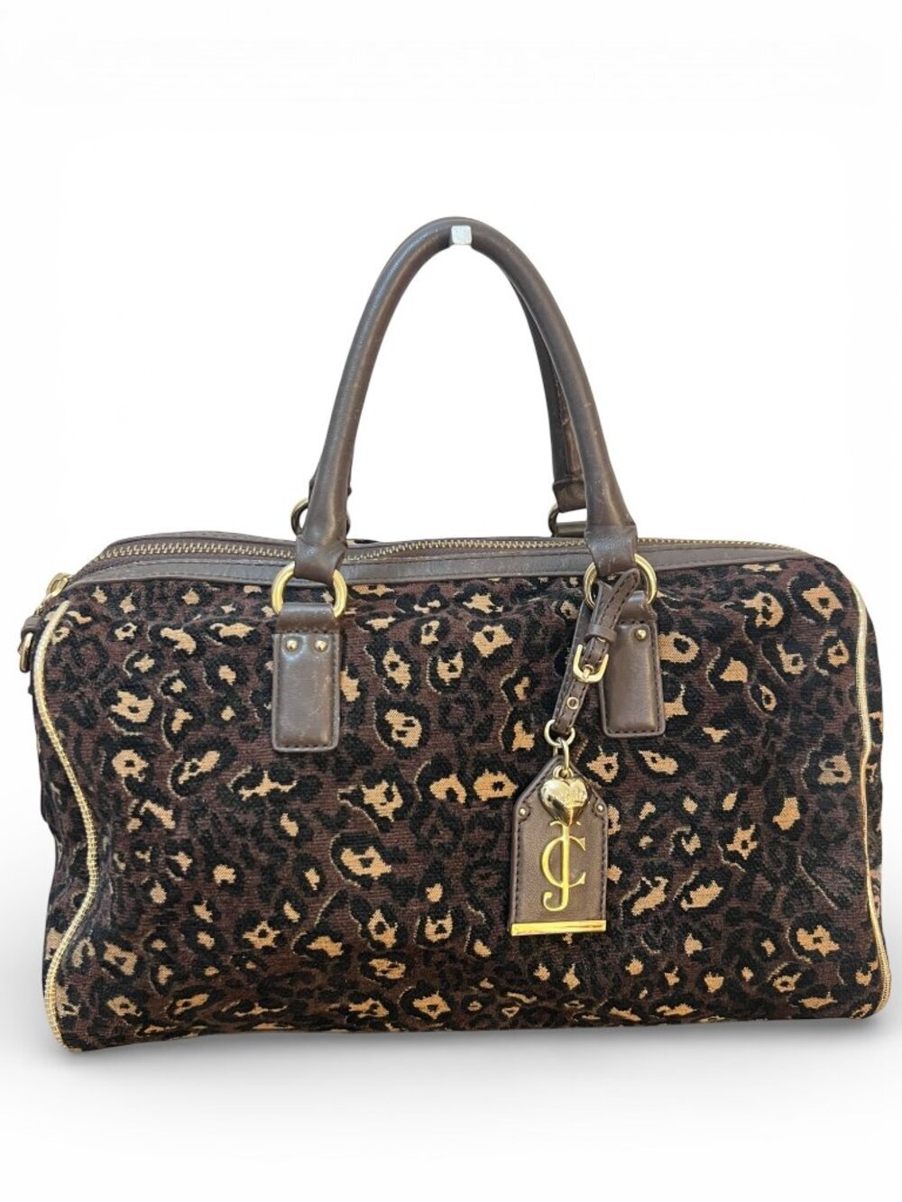 Vintage Juicy Couture Leopard Print Canvas & Leather Satchel Handbag